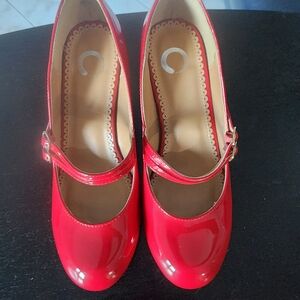 Patent Red Mary Jane Heels with Comfort Insole